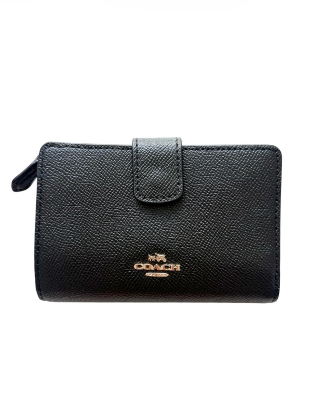 COACH Black Leather Corner Zip Wallet
